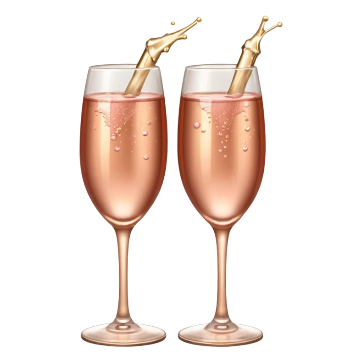 two glasses of rosegold colored champagne, ios emoji style. sticker