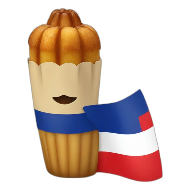 a cannelé holding a french flag sticker