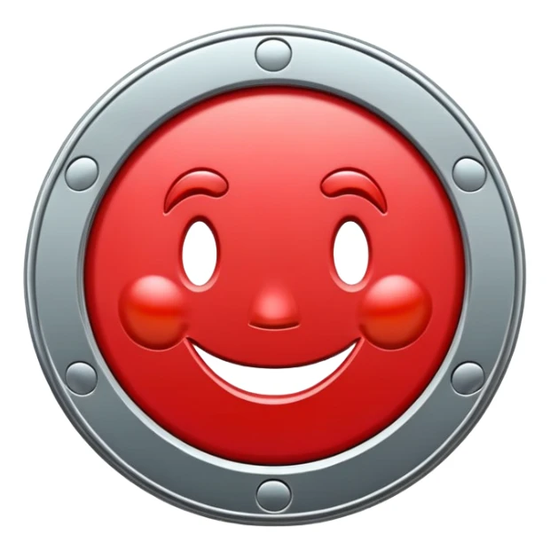 Red token or coin with a capital letter T and a smiling face sticker