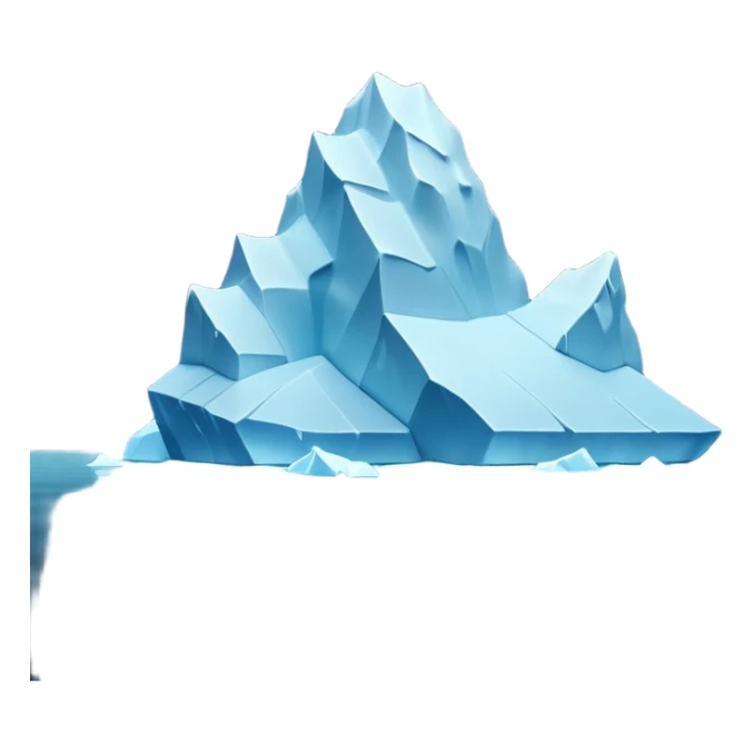 A 3D iceberg in Apple Memoji style, no face, smooth and glossy, floating in dark ocean at night, soft moonlight, subtle reflections, minimal style. A tiny ship in the distance approaching. Pixar-style render, cinematic and clean.
 sticker