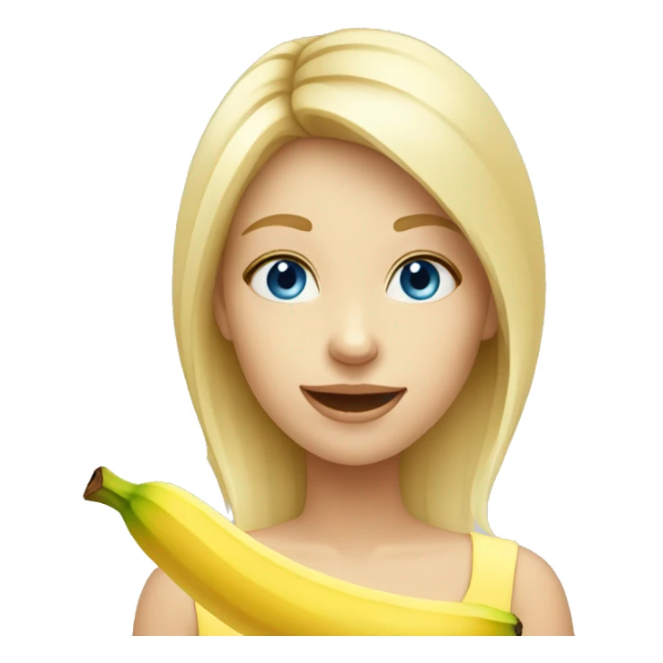 Blonde girl with blue eyes eating banana sticker