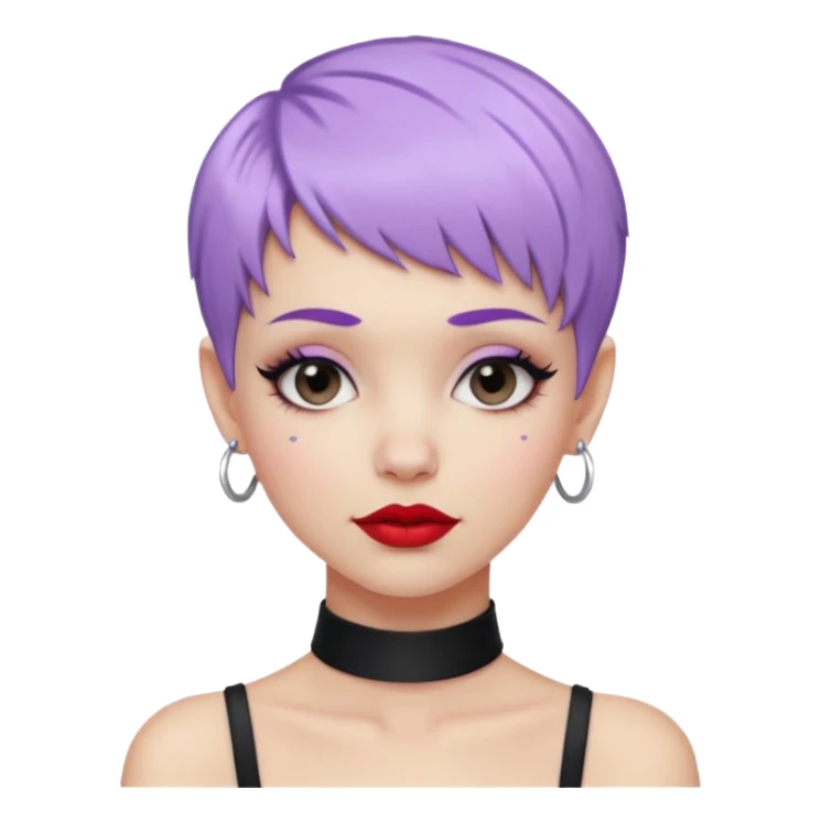white girl with pastel purple pixie cut, black choker, red lipstick, lip ring, raised eyebrows, smirking, stylish and trendy sticker