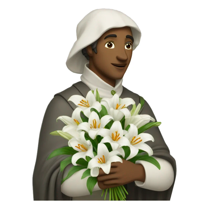 Petrarch holds a bouquet of white lilies in his hand sticker