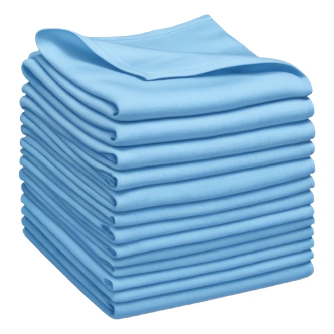 stack of soft square cloths with slightly textured fuzzy surfaces and cleanly folded edges pastel blue color light neatly layered no spray dirt or extras soft lighting subtle shadows emoji scale sticker