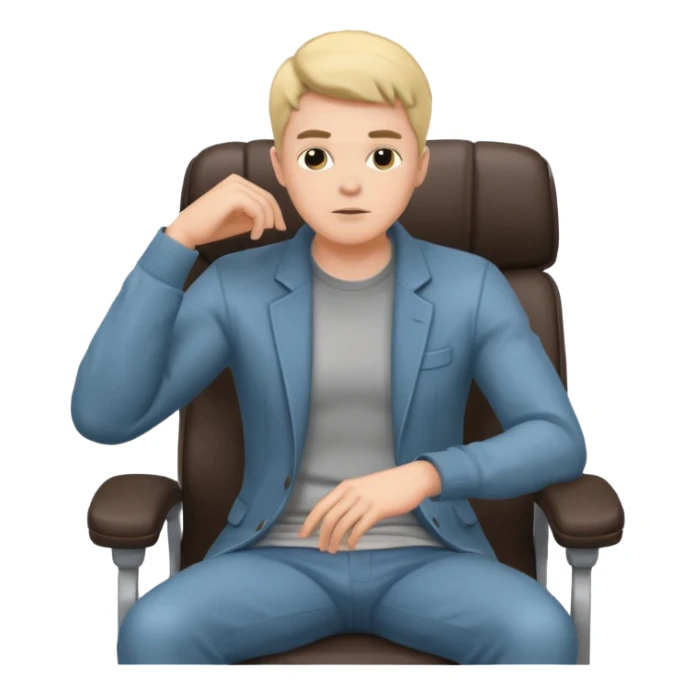 guy imitating thinker statue pose but with casual clothes and sitting in a office chair sticker