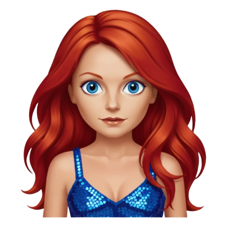 Geri Halliwell with long red hair, blue eyes, red sequin crop top sticker