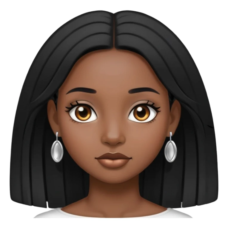 Black girl, straight medium black hair, silver earrings  sticker