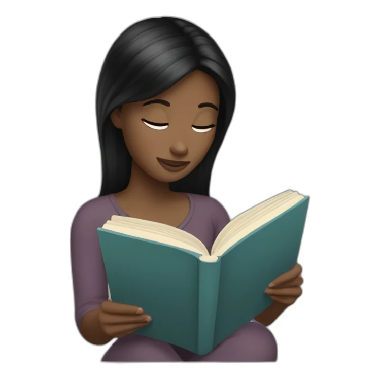 White Girl reading with black hair sticker