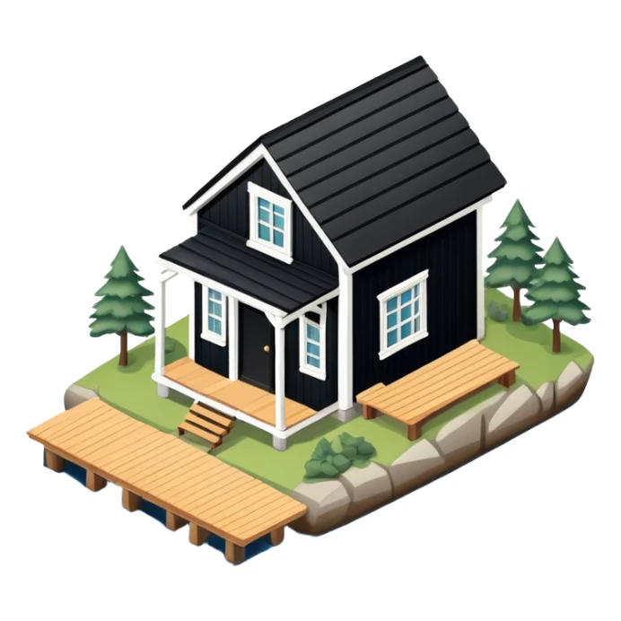 Maine boathouse, isometric dollhouse-style, realistic sticker