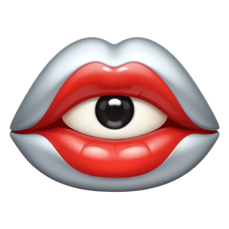 slightly parted lips, silver chrome material, glossy wet shine, seductive aesthetic sticker