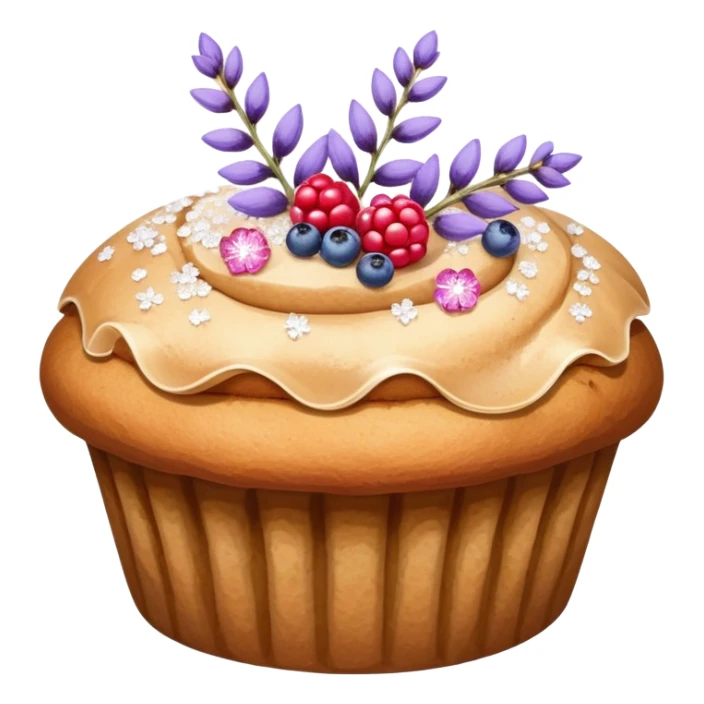 Lavender flower sprigs on a muffin with berries and sugar crystals without frosting  sticker