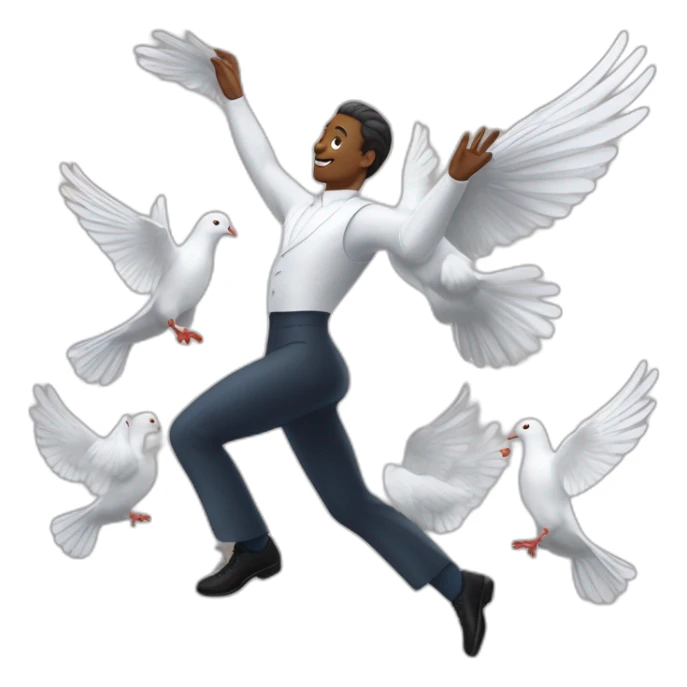 Homme blanc de peau qui danse avec les pigeons sticker