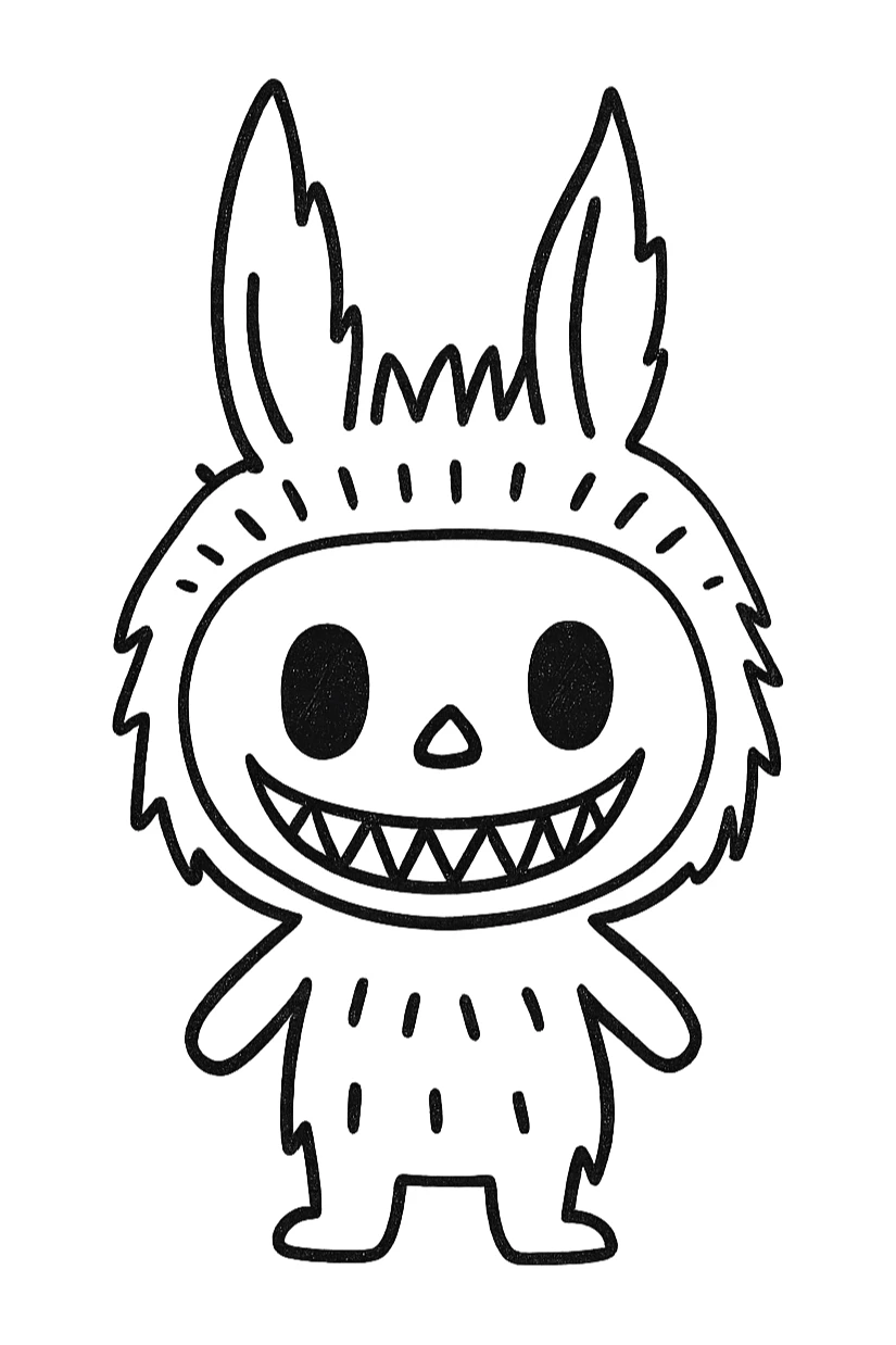 Labubu character as a simple black outlined icon, no fill, minimal details sticker