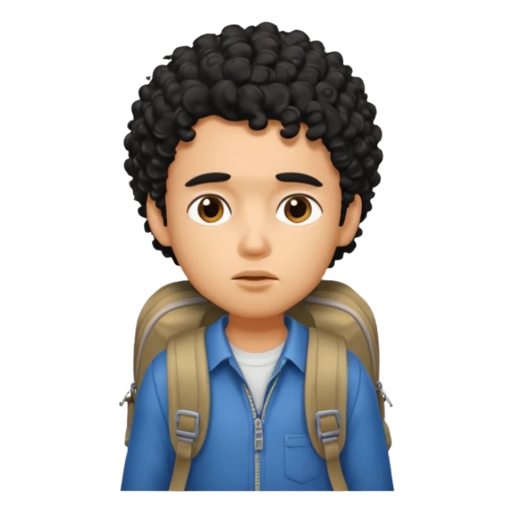 a pretty bratz guy with black curly hair wearing a backpack looking tired sticker