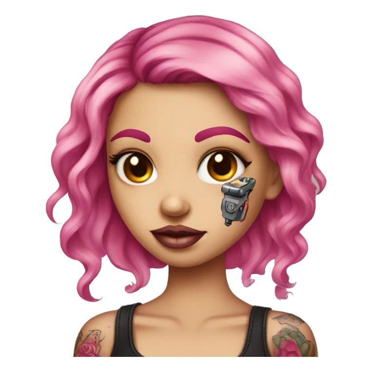 Pink girl tattoo artist with tattoo machine sticker