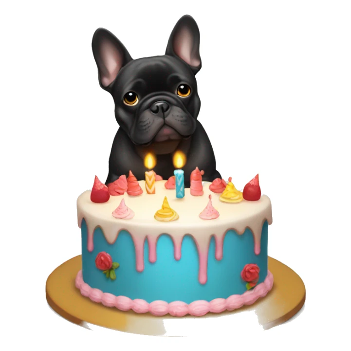 Black French bulldog holding a birthday cake  sticker