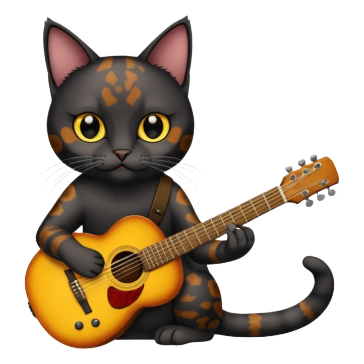 Black tourtishell cat yellow eyes playong guitar sticker