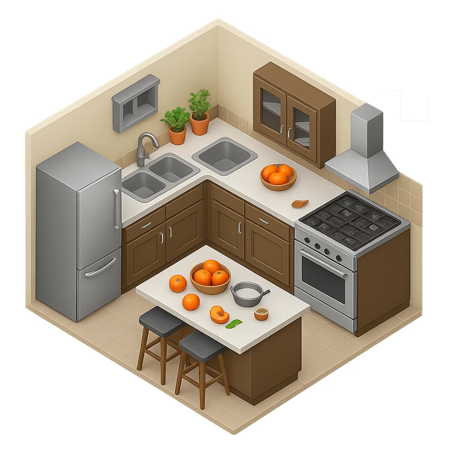 Make the background transparent, keep the plus (+) symbol in the top right corner white, and keep the kitchen emoji unchanged. sticker