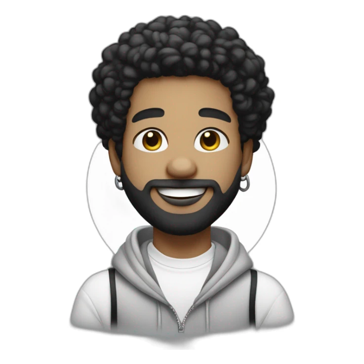 young-rapper-with hoop-white skin-black hair-beard-bichon dog-white-smile sticker