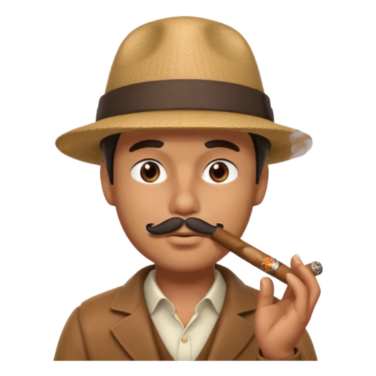 A 3D cartoon man wearing a hat, puffing cigar smoke, calm expression, soft lighting, realistic Memoji-style. sticker