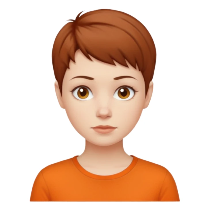 brown haired woman no smile with orange shirt short hair pixie  sticker