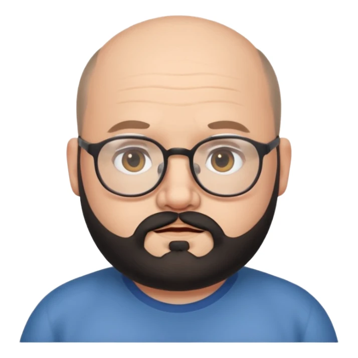 balding, chubby face, with glasses and black beard sticker