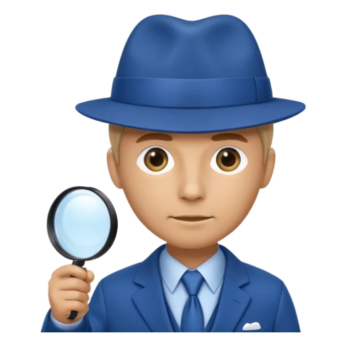 detective in blue suit and blue hat with big mangifier in his hand sticker