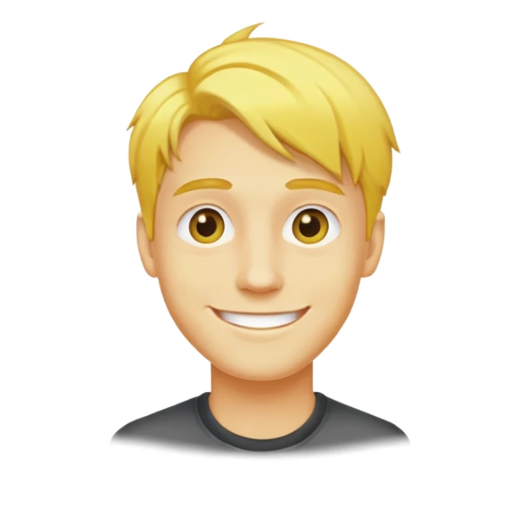 Yellow hair side part man, 20 year old, yellow skin, smile sticker