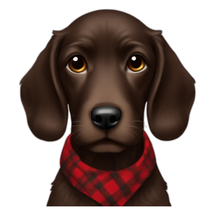 portrait Dark chocolate colored doodle wearing a red and black flannel handkerchief sticker