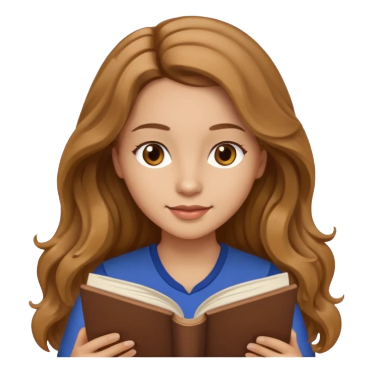 a woman with long light brown wavy hair and light brown eyes reading a book sticker