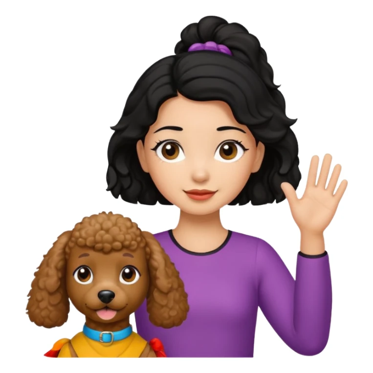 Ponytail black hair girl with brown Poodle say goodbye  sticker