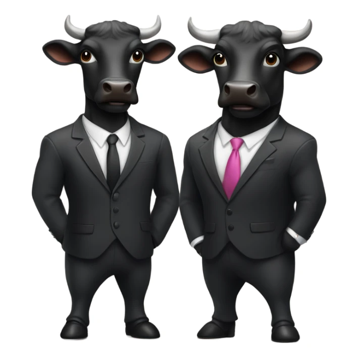 A black bit bull in a suit and a smaller one with a tu tu sticker