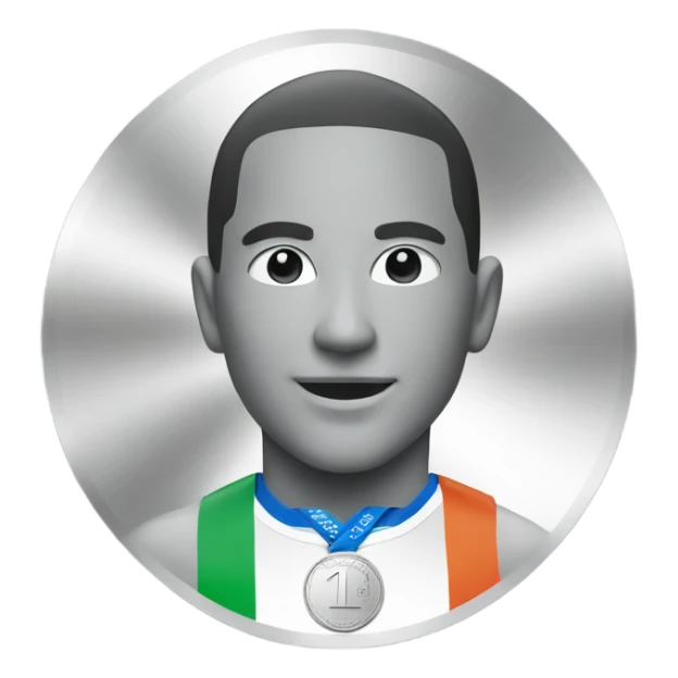 Silver medal with number one on it, no other text sticker