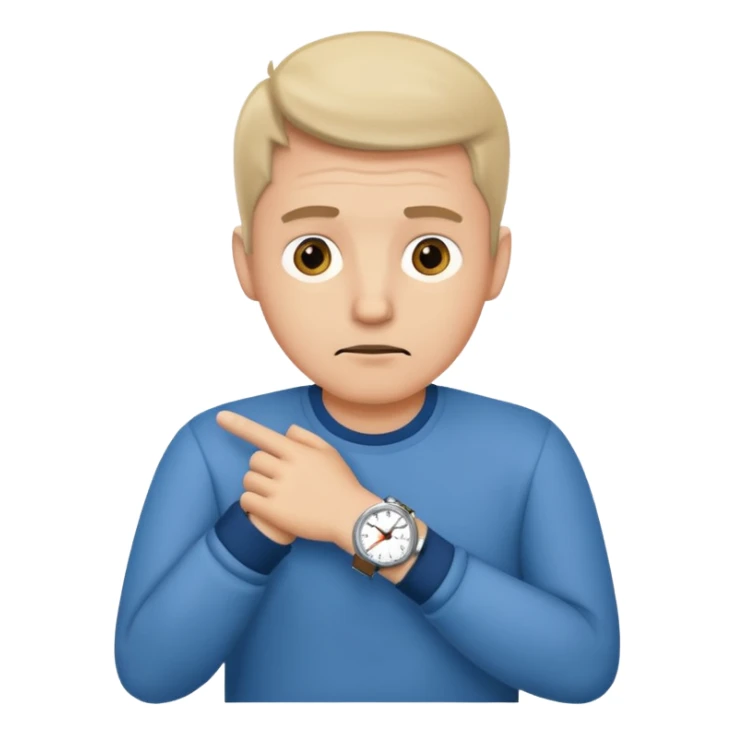 bored man pointing at his watch on his wrist sticker