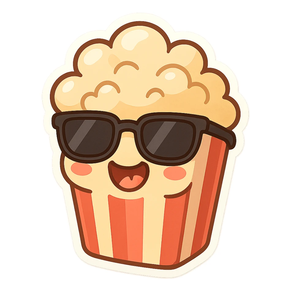 silly popcorn with sunglasses and a goofy grin sticker