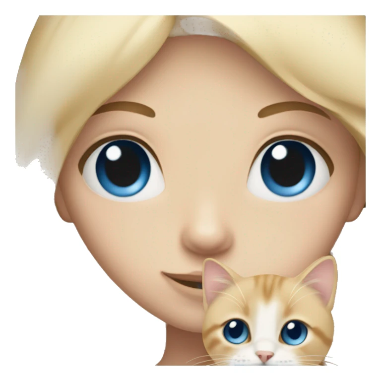 Blonde hair girl with blue eyes holding beige cat sticker