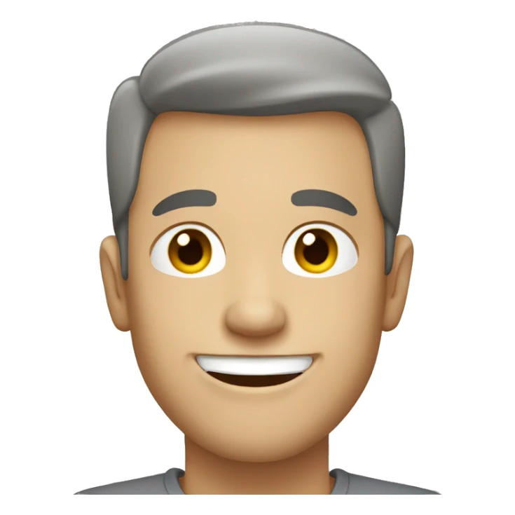 white person smiling with a gray shirt sticker