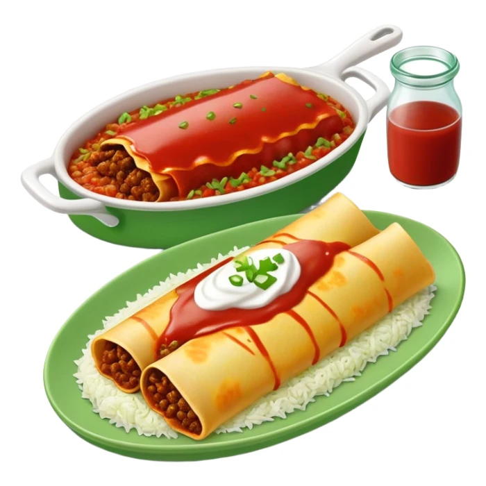 Beef enchiladas with red sauce and light green rice on the side  sticker