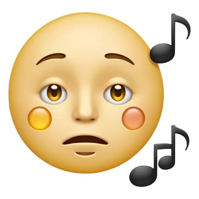 yellow circle face emoji whistling with music notes coming out its mouth and side-eyeing sticker