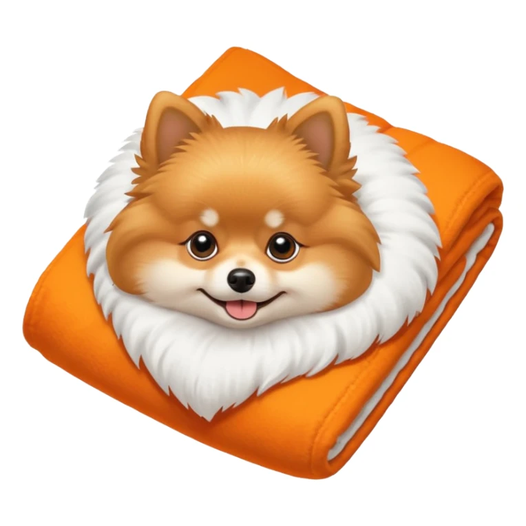 Pomeranian on top of a folded white big fluffy blanket sticker