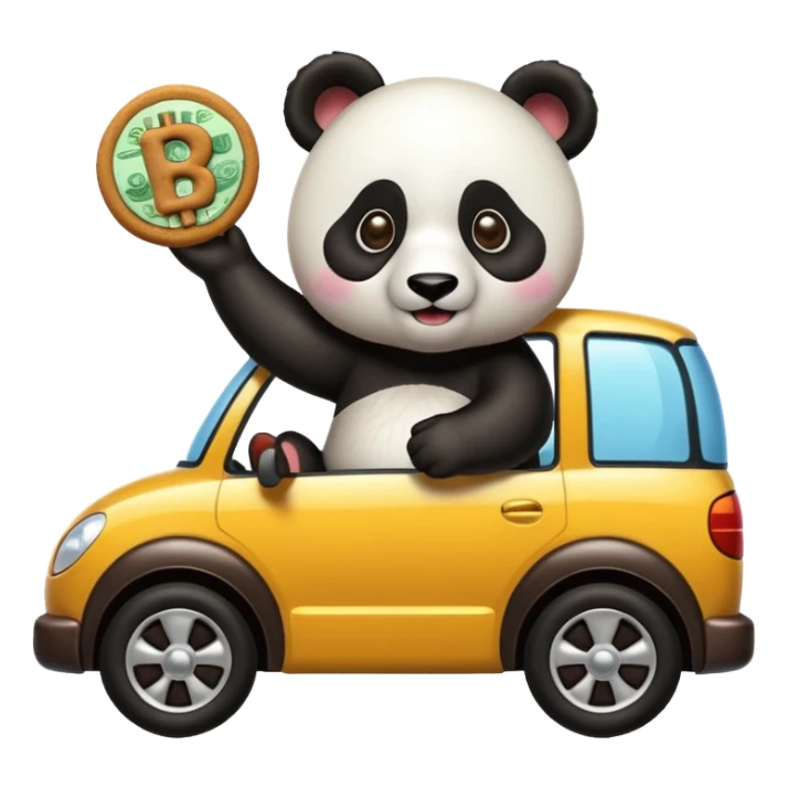 Una galleta con un panda llevando dinero en su carro  sticker