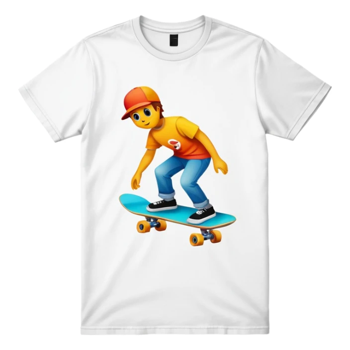 graphic tee shirt with a skateboard design sticker