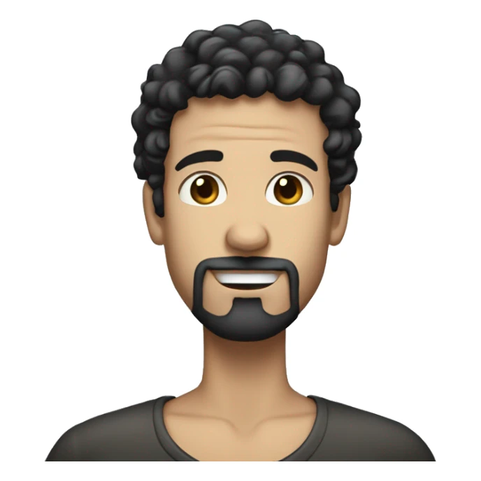 White man with curly black hair and a goatee covered in milk sticker