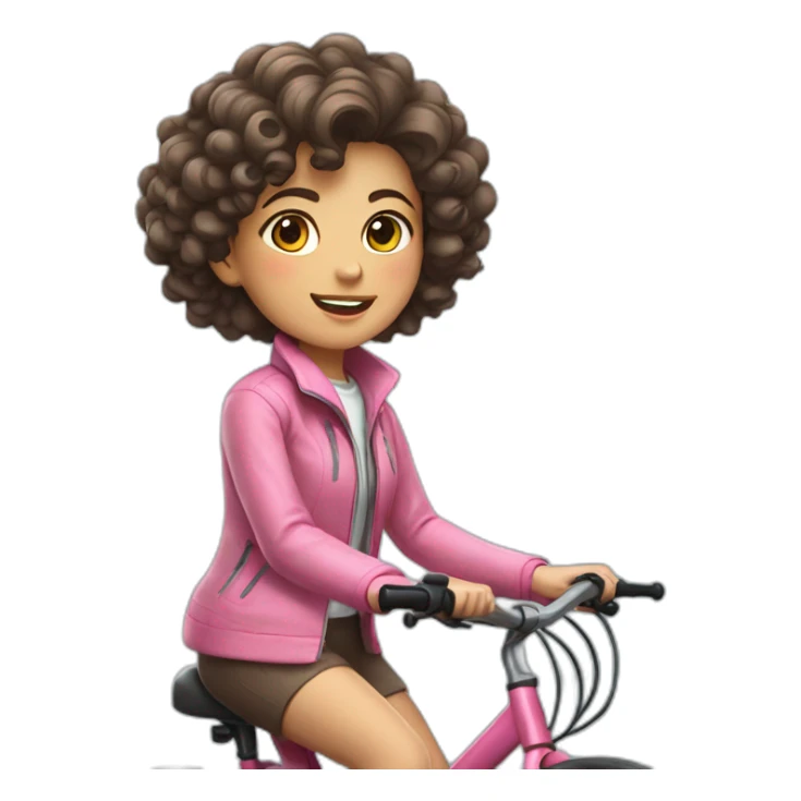 Taiwanese girl with curly hair and pink jacket riding bicycle sticker