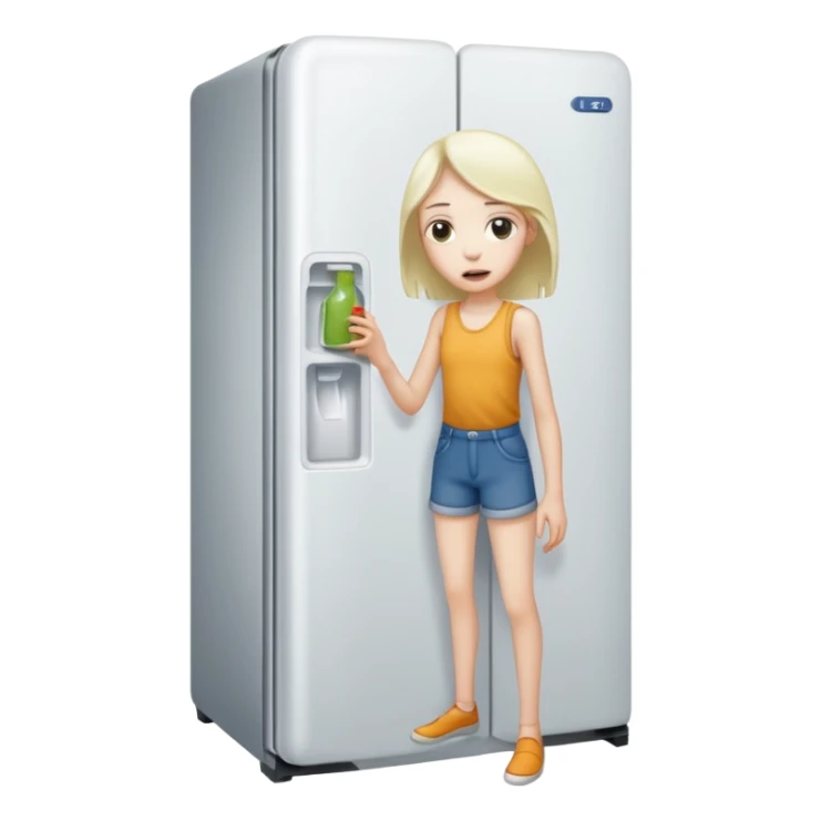 Person starving opening the fridge's door sticker