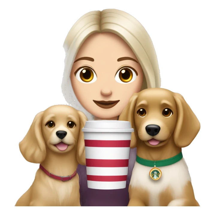 brunette white girl drinking starbucks with 2 golden retriever dogs sticker