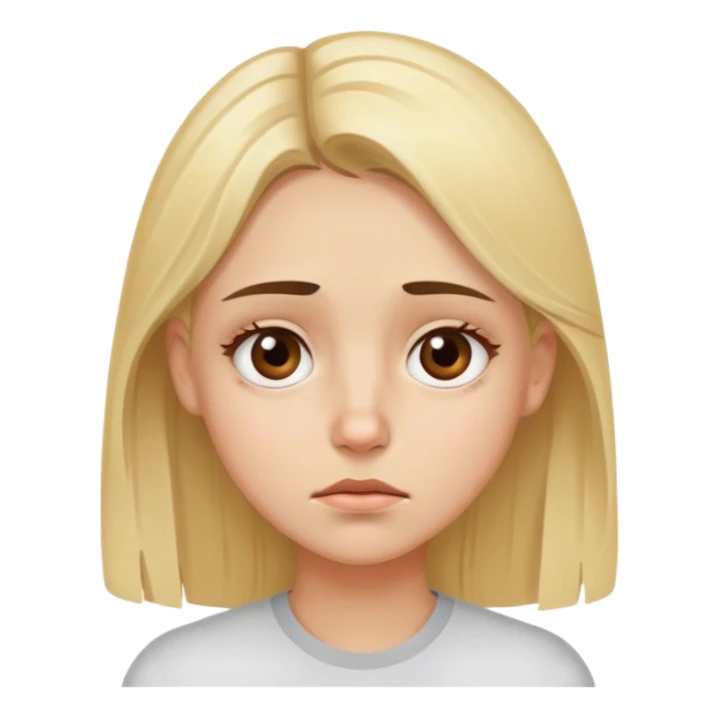 A fair-skinned blonde girl with brown eyes, dark circles under her eyes from fatigue, and a tired facial expression. sticker