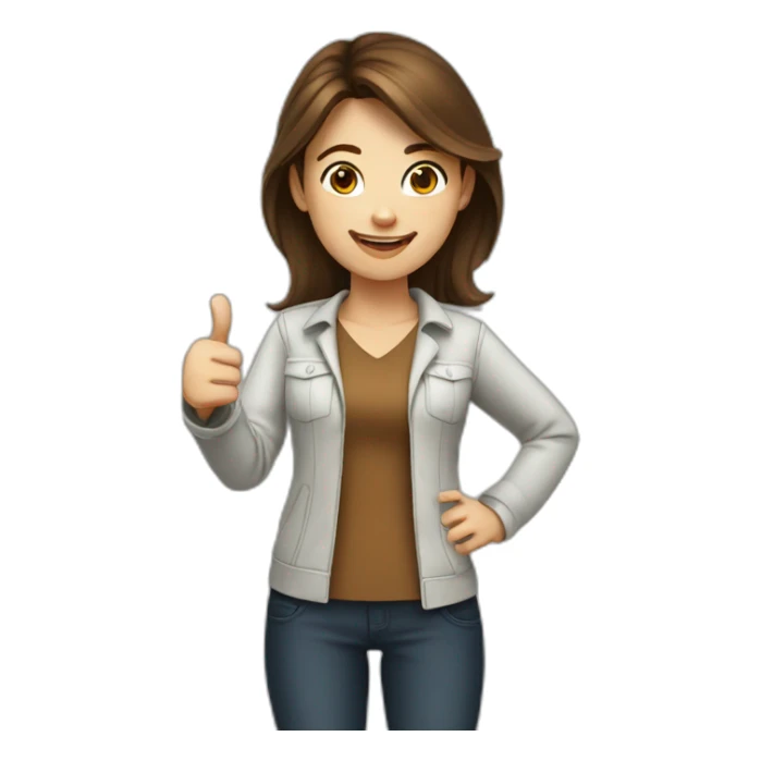 programmer girl with brown hair, thumbs up. sticker