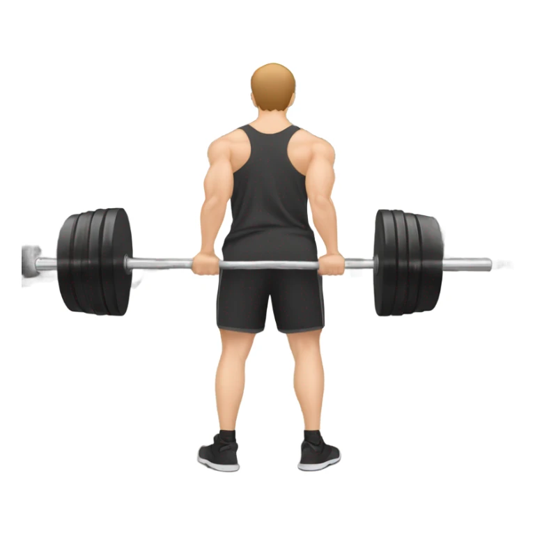 White man with light brown hair at gym doing  weighted barbell squat from back view sticker