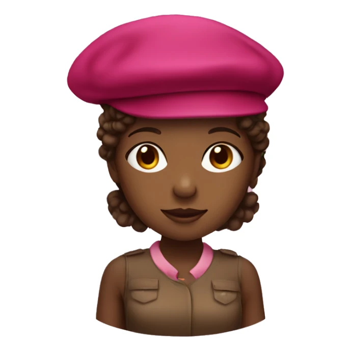 one black girl with raspberry colored beret with brown hair sticker
